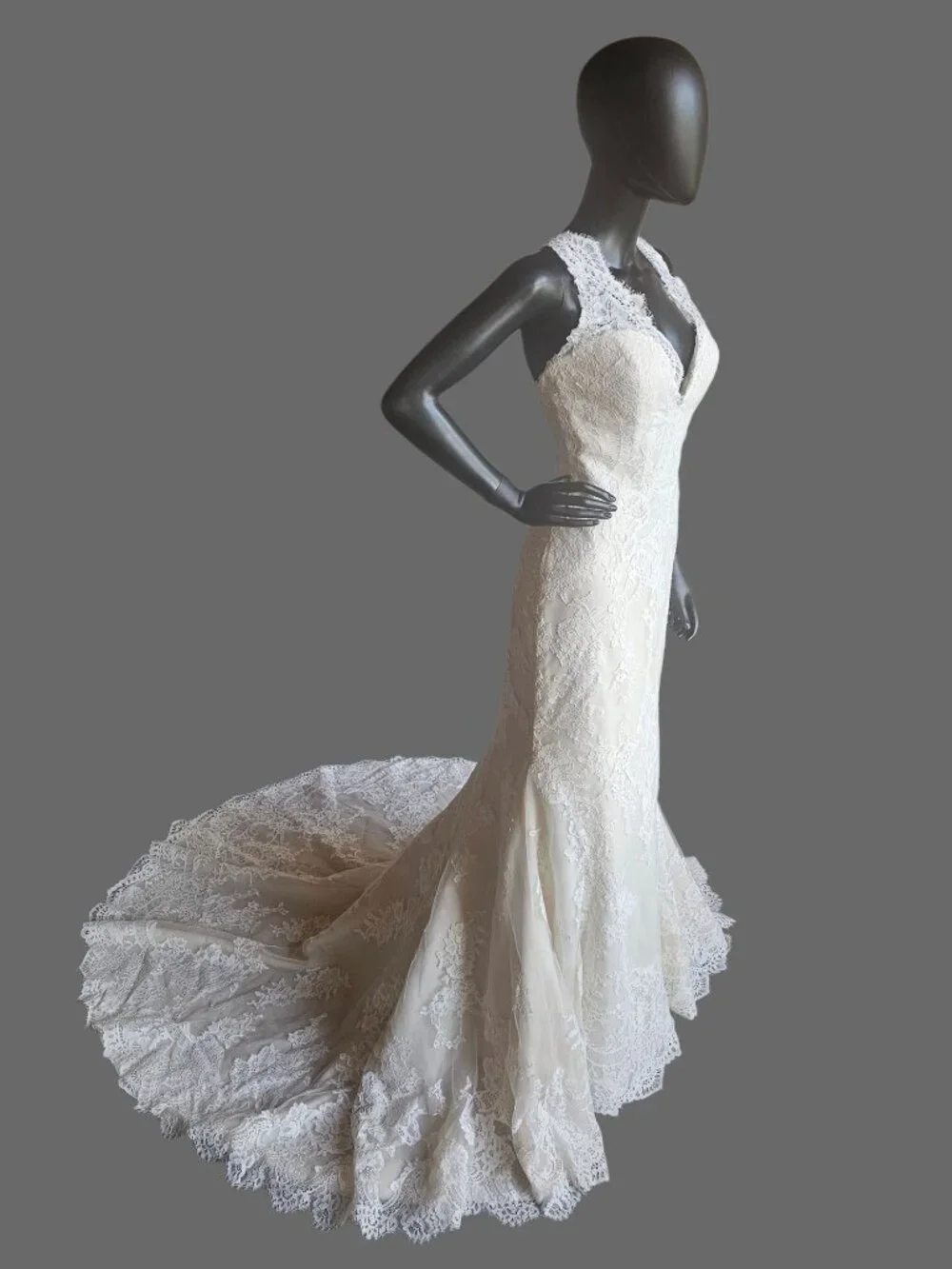 NEW Nude/Ivory Full Lace Racerback V-Neck Fit/Flare Wedding Gown - San Patrick - Picture 2 of 11
